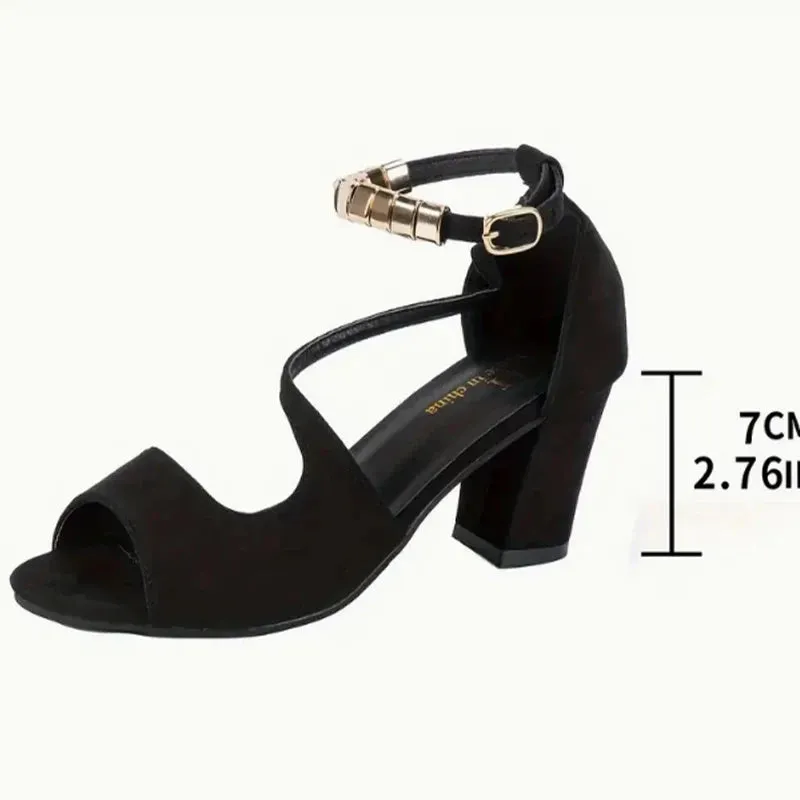 Women Beaded Sandals High Heels Chunky Shoes Fashion Ankle Buckle Shoes Summer New Brand 2024 Walking Elegant Zapatos Mujer