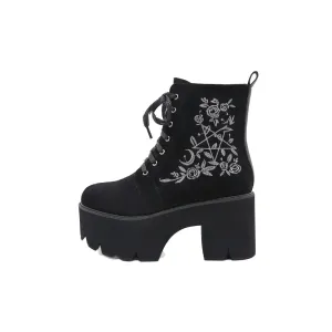 Y2K Flock Platform Shoes with Round Toe and Rubber Outsole